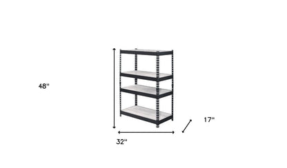 48" Brown and Black Metal Adjustable Four Tier Bookcase