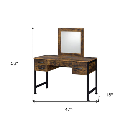 53" Rustic Oak & Black Finish Dresser Mirror