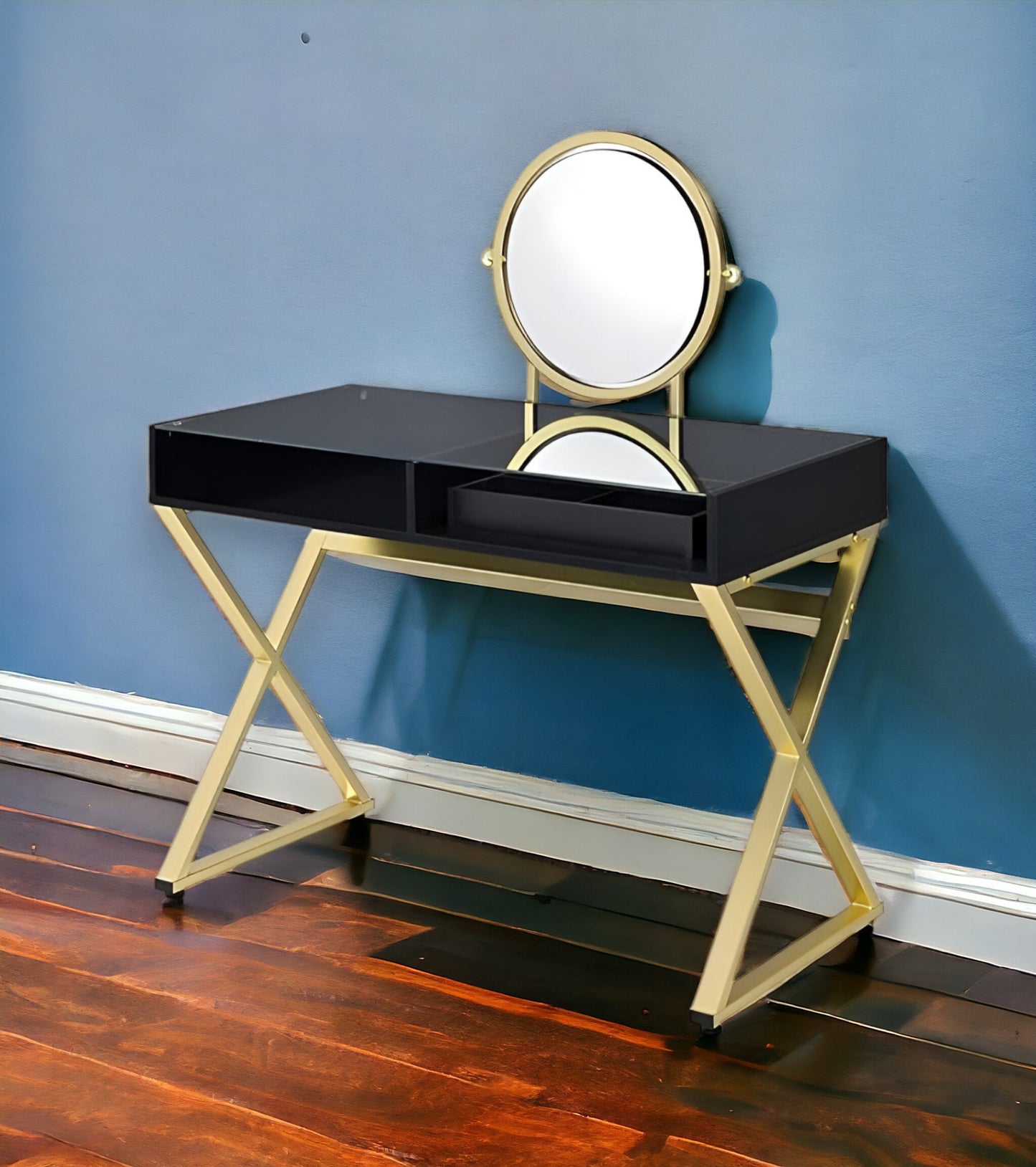 42" Black and Gold Mirrored Dresser