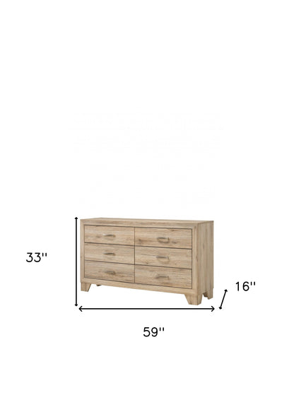 59" Natural Brown Manufactured Wood Six Drawer Double Dresser