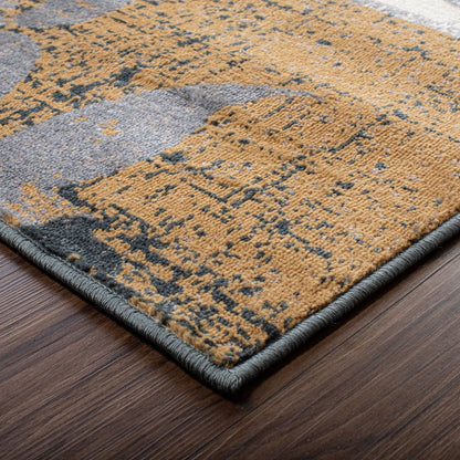 8' Beige And Gray Floral Power Loom Distressed Stain Resistant Runner Rug