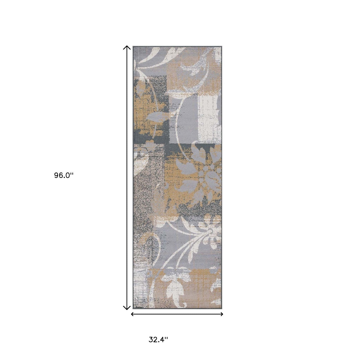 8' Beige And Gray Floral Power Loom Distressed Stain Resistant Runner Rug