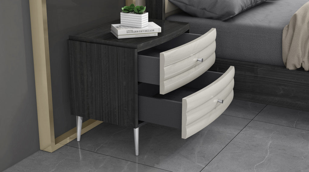 18" Dark Gray And Ivory Light Gray Two Drawer Nightstand