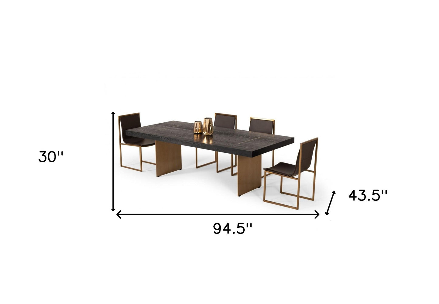 95" Dark Brown And Brass Metal Sled Base Dining Table