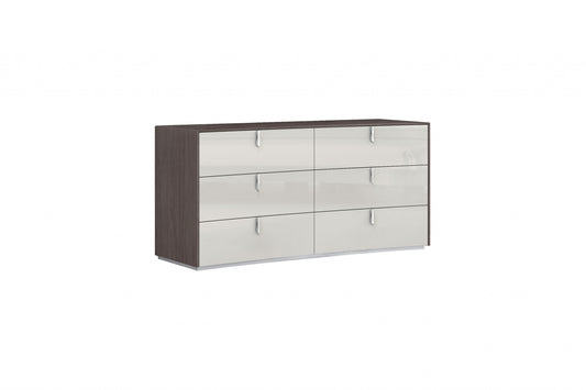 62" Gray Six Drawer Double Dresser