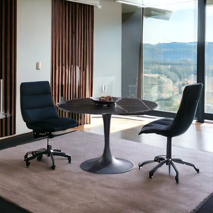 47" Black Rounded Ceramic And Metal Pedestal Base Dining Table