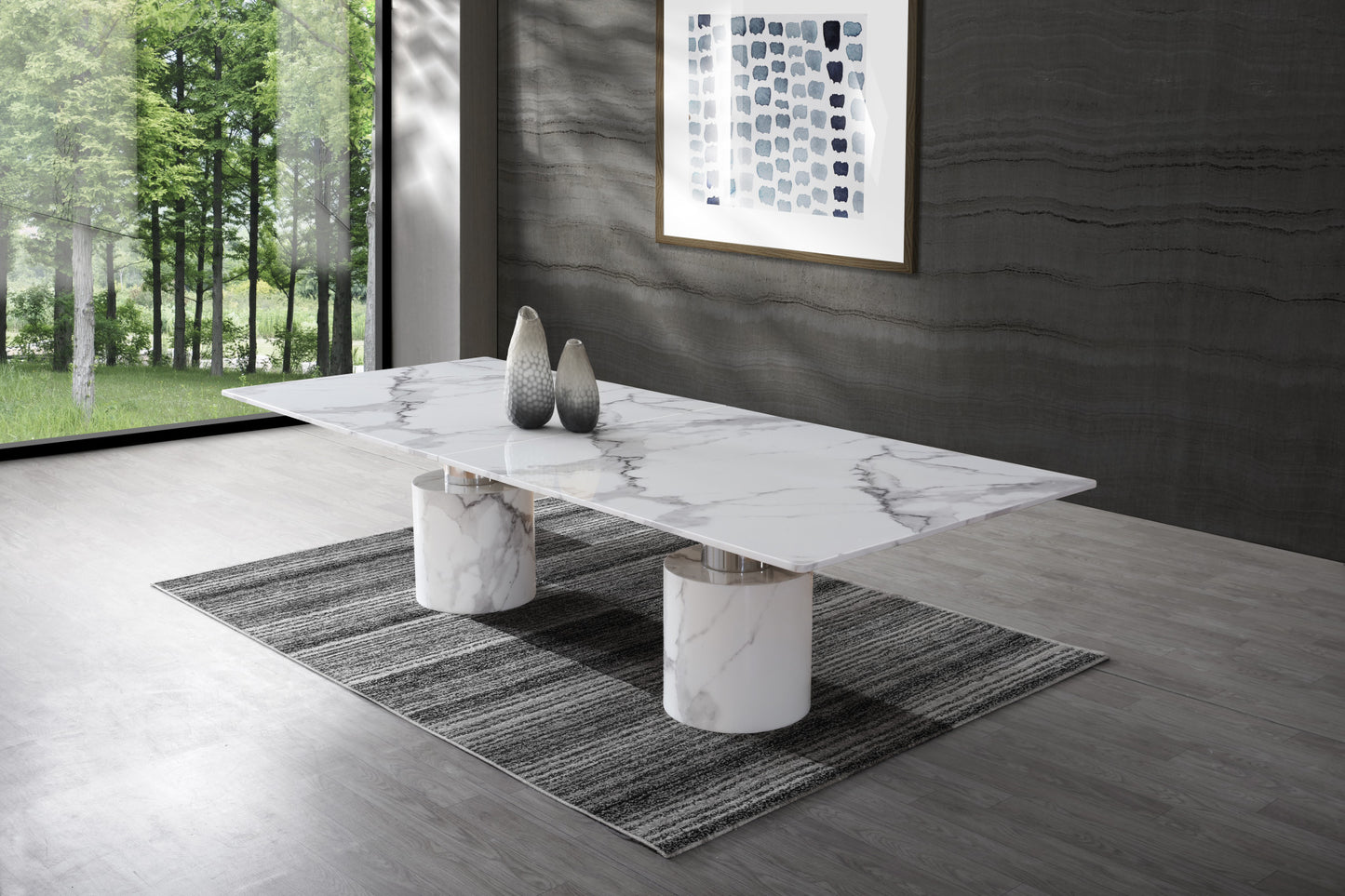 180" White Marble Double Pedestal Base Dining Table