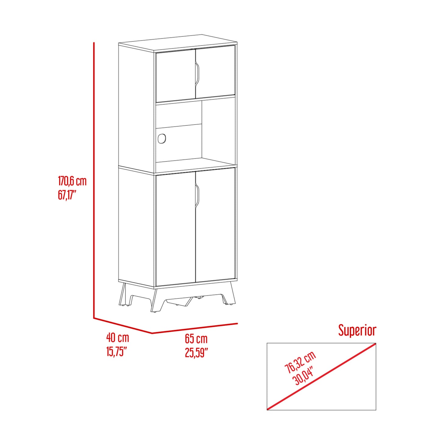 25.59" X 15.75" X 67.17" Light Oak / White Particle board Brussel Microwave Pantry Cabinet