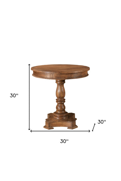 30" Wood Brown Rounded Solid Wood Pedestal Base Dining Table