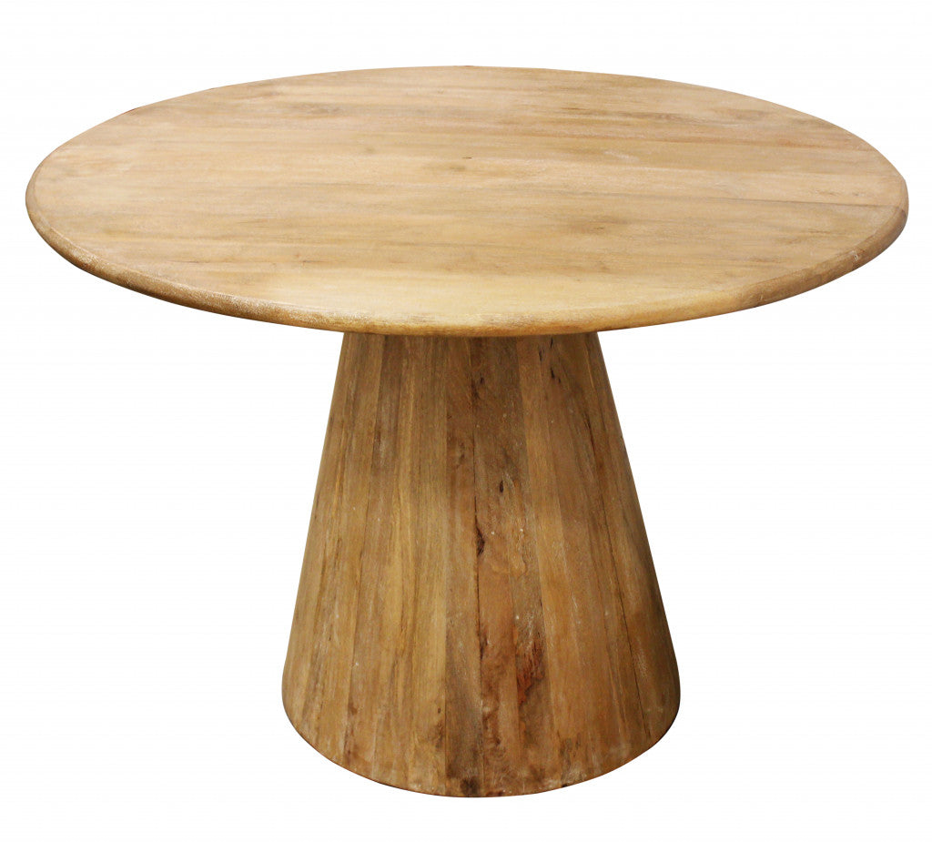 42" Natural Solid Wood Pedestal Base Round Top Dining Table