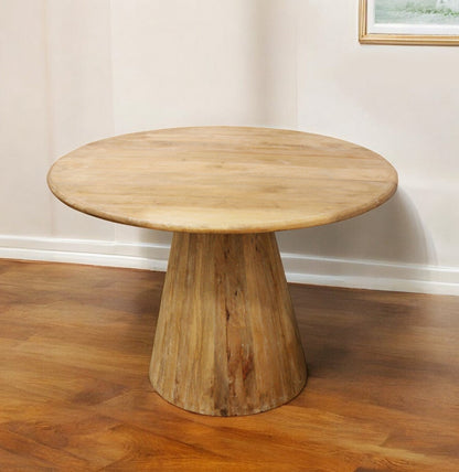 42" Natural Solid Wood Pedestal Base Round Top Dining Table