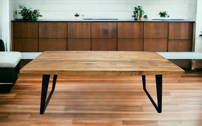 84" Natural And Black Solid Wood And Iron Sled Base Dining Table