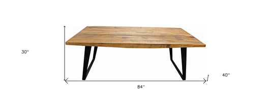 84" Natural And Black Solid Wood And Iron Sled Base Dining Table