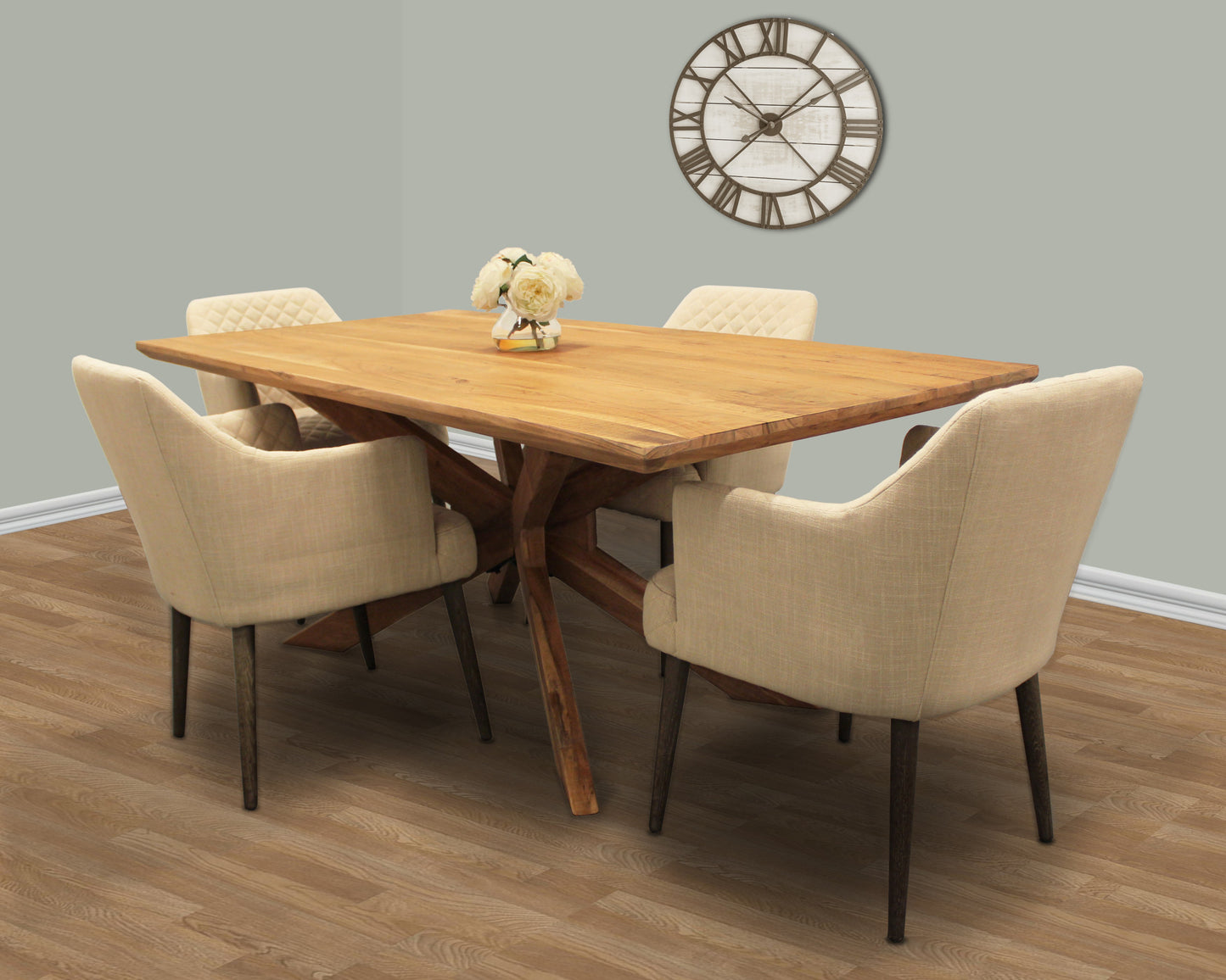 79" Natural Solid Wood Pedestal Base Dining Table