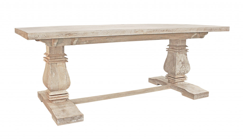 81" Antiqued White Solid Wood Trestle Base Dining Table