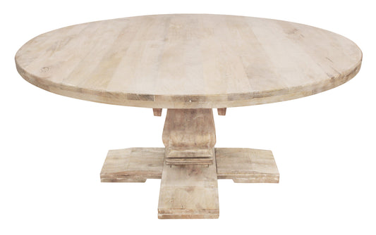 70" Brown Rounded Solid Wood Pedestal Base Dining Table