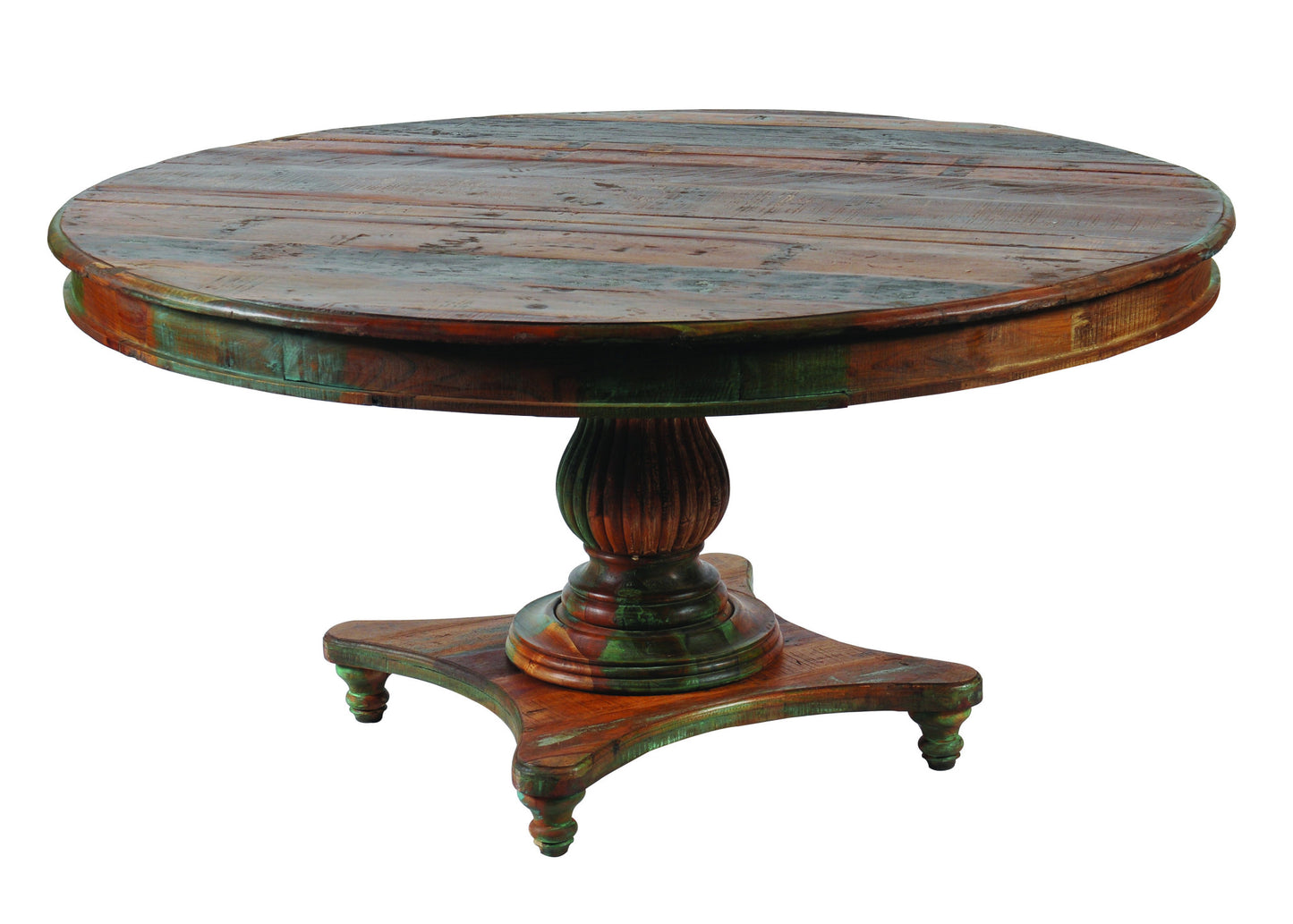 60" Brown Rounded Solid Wood Pedestal Base Dining Table