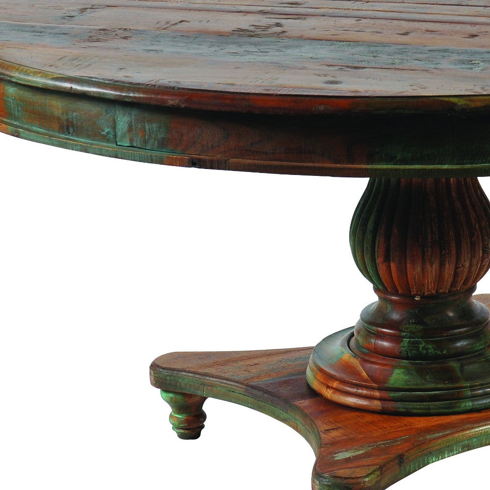 60" Brown Rounded Solid Wood Pedestal Base Dining Table