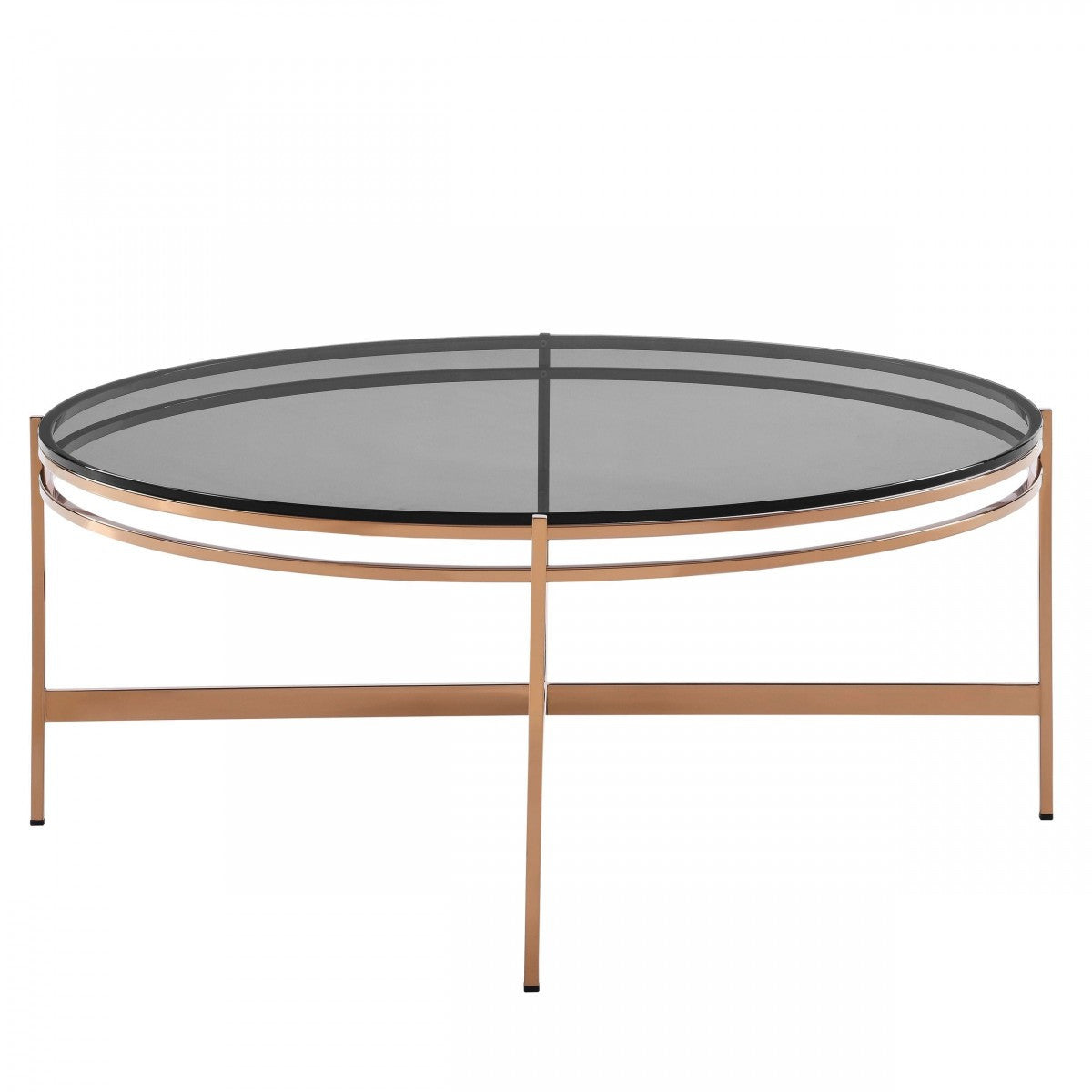 35" Gold And Smoked Glass Round Coffee Table