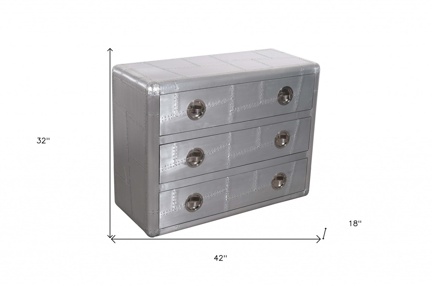 42" Silver Aluminum Three Drawer Dresser