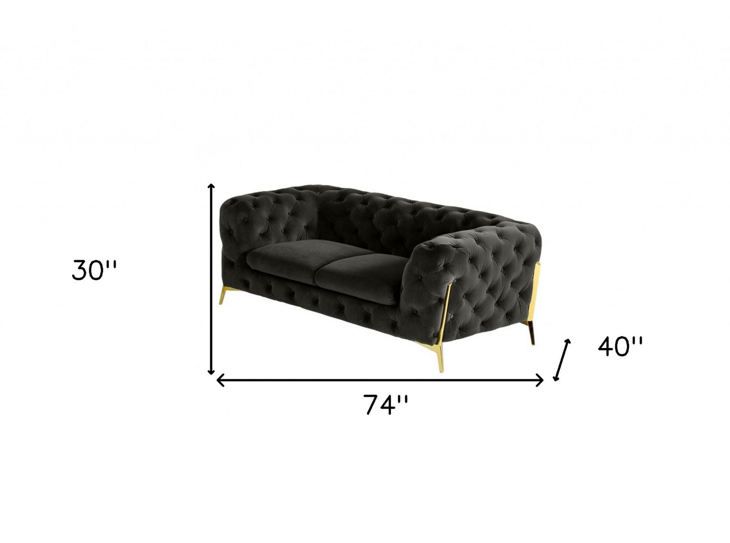 74" Dark Gray And Gold Velour Chesterfield Loveseat