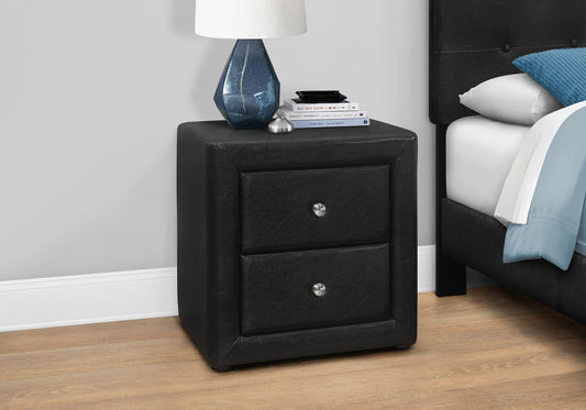 21" Black Faux Leather Two Drawer Nightstand