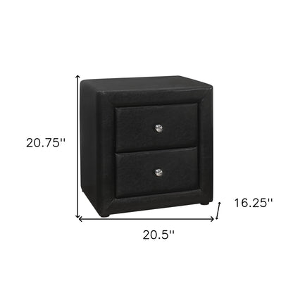 21" Black Faux Leather Two Drawer Nightstand