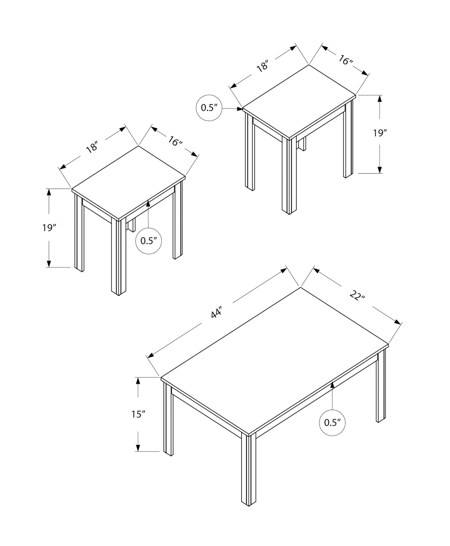 Set of Three 44" Oak Coffee Table