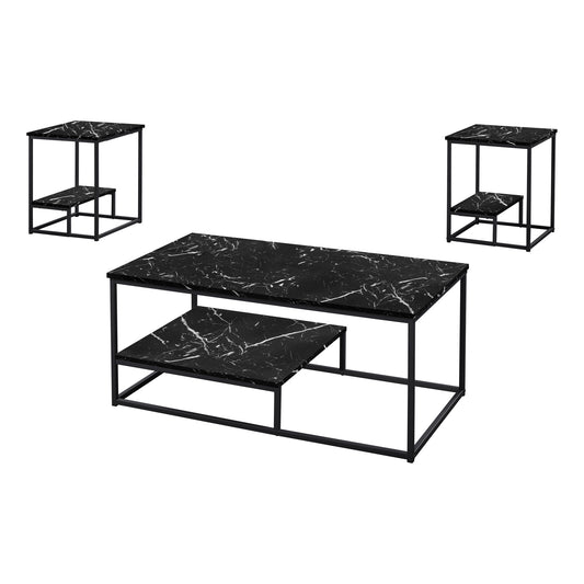 Set of Three 42" Black Metal Coffee Table With Shelf