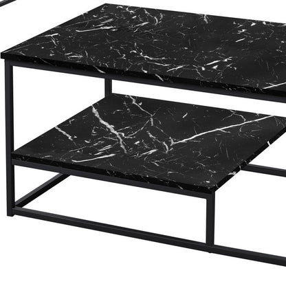 Set of Three 42" Black Metal Coffee Table With Shelf