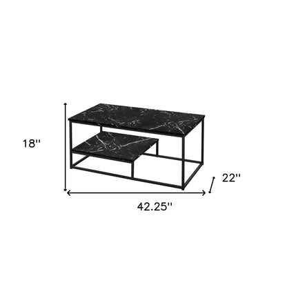 Set of Three 42" Black Metal Coffee Table With Shelf