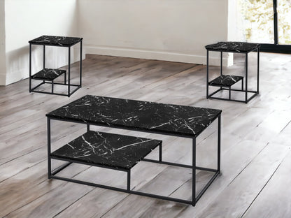 Set of Three 42" Black Metal Coffee Table With Shelf