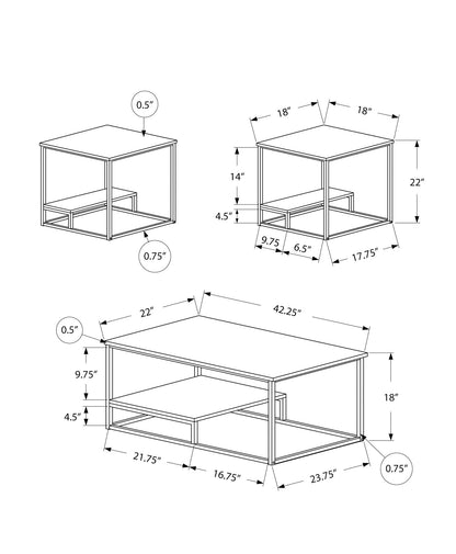 Set of Three 42" White Metal Coffee Table With Shelf