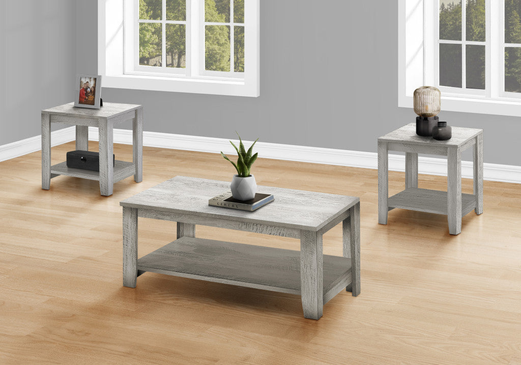 Set Of Three 42" Gray Rectangular Coffee Table With Three Shelves