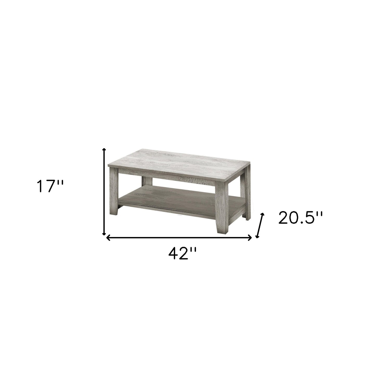 Set Of Three 42" Gray Rectangular Coffee Table With Three Shelves