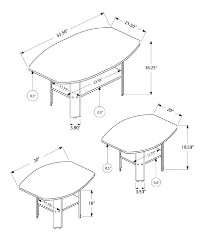 Set of Three 36" Oak Coffee Table With Three Shelves