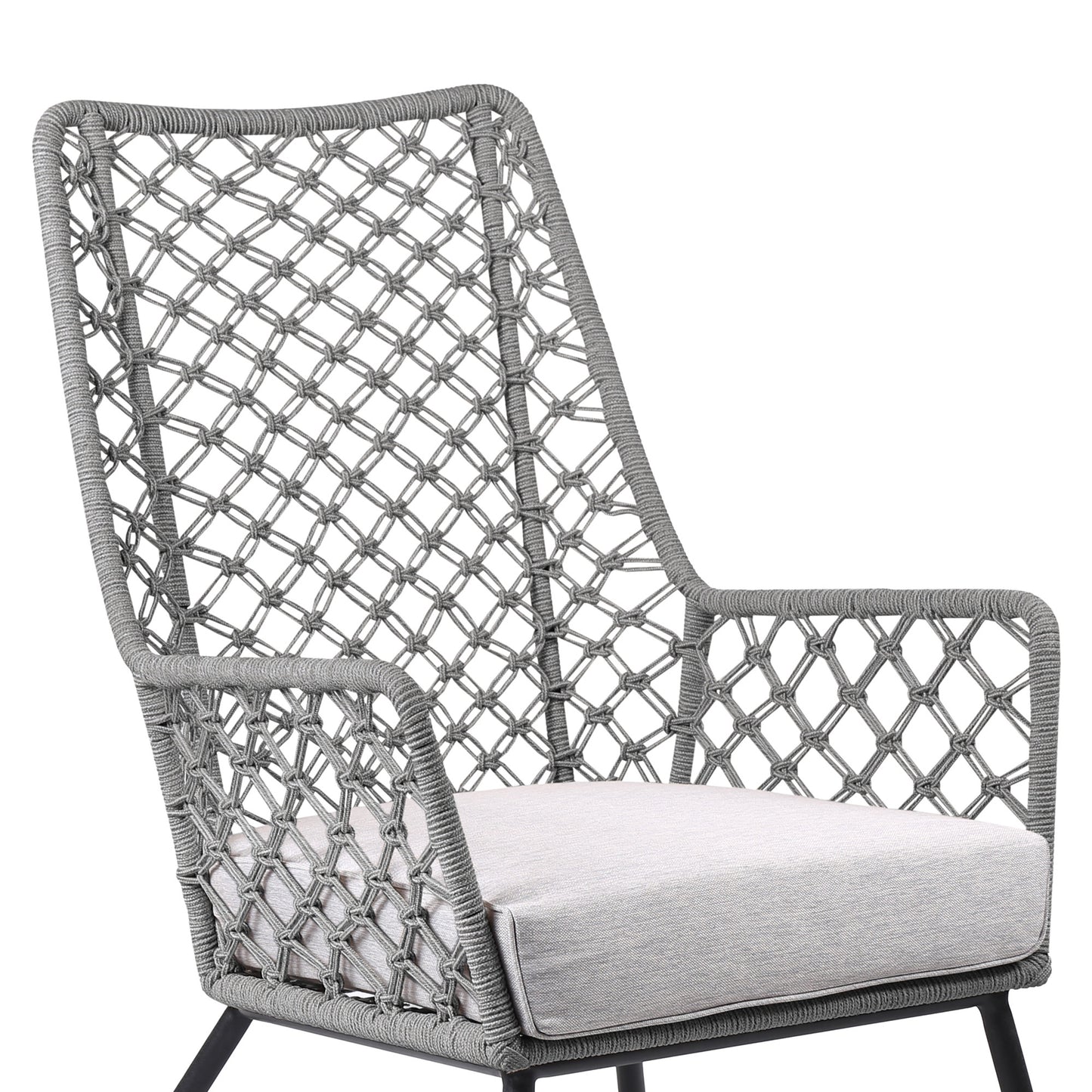 26" Gray and Black Steel Indoor Outdoor Dining Chair with Gray Cushion