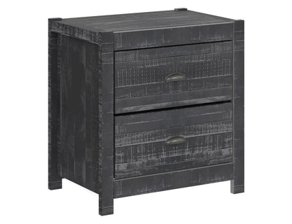 24" Dark Brown Distressed Solid Wood Two Drawer Nightstand