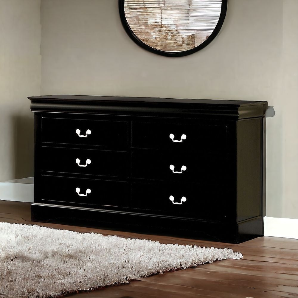 60" Black Solid and Manufactured Wood Six Drawer Double Dresser