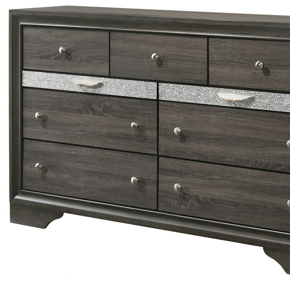 63" Gray Solid and Manufactured Wood Nine Drawer Triple Dresser