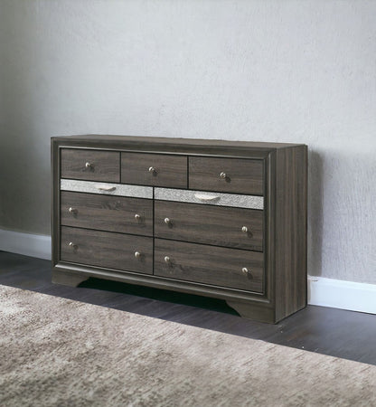 63" Gray Solid and Manufactured Wood Nine Drawer Triple Dresser