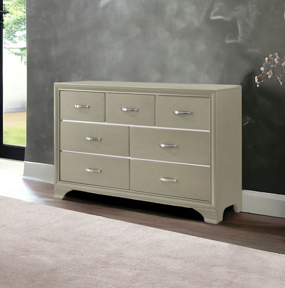 58" Champagne Solid and Manufactured Wood Seven Drawer Triple Dresser