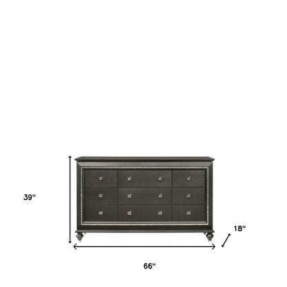 66" Gray Solid and Manufactured Wood Nine Drawer Triple Dresser