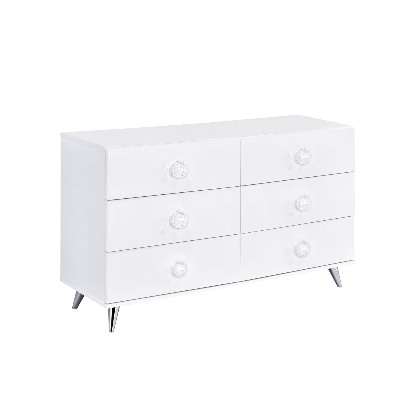 47" White Finish Manufactured Wood Six Drawer Double Dresser