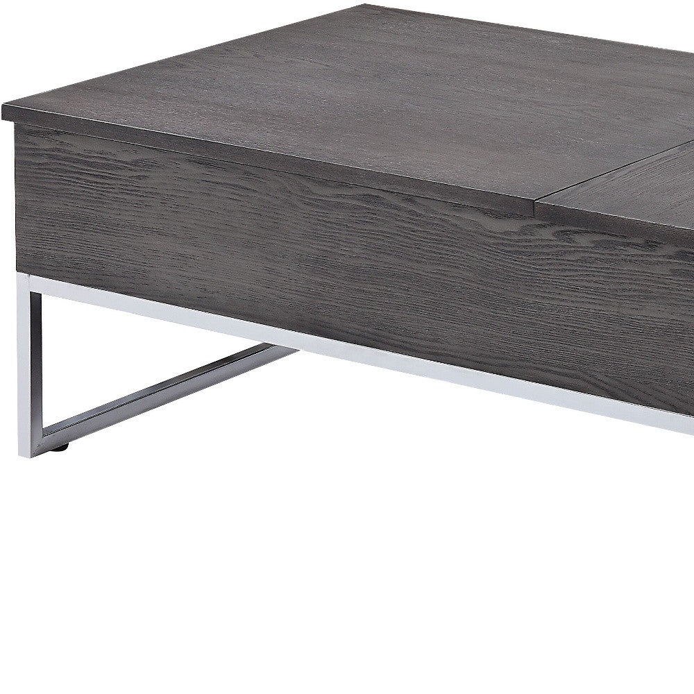 47" Chrome And Gray Oak Rectangular Lift Top Coffee Table