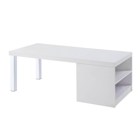 47" Chrome And White Rectangular Coffee Table With Shelf