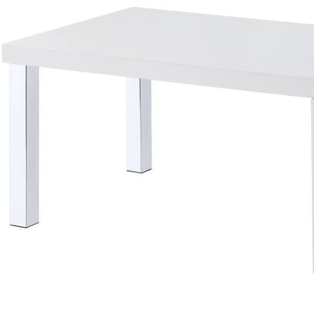 47" Chrome And White Rectangular Coffee Table With Shelf