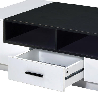 47" Black And White Coffee Table With Drawer And Three Shelves