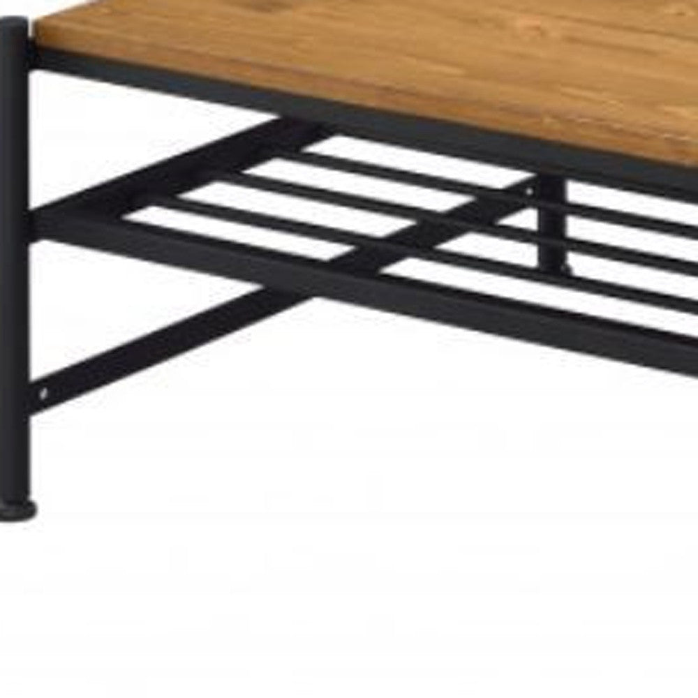 47" Black And Oak Solid Wood Rectangular Coffee Table With Shelf