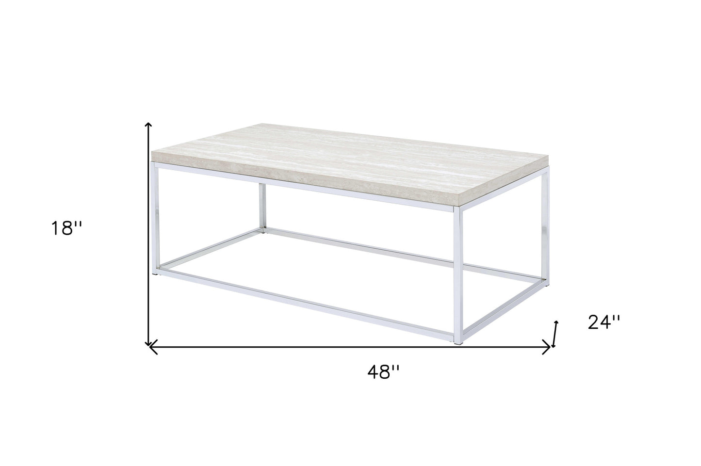 48" Chrome And White Oak Manufactured Wood And Metal Rectangular Coffee Table